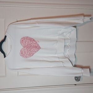 Cinq a Sept HEART COLLAGE BRANDY PULLOVER Crew Neck Sweatshirt NWOT